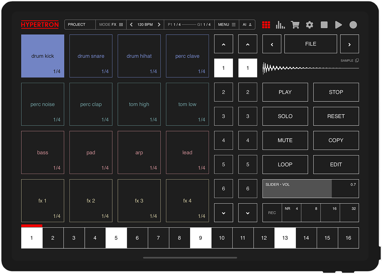 Hypertron sequencer sampler synthesizer on iPad